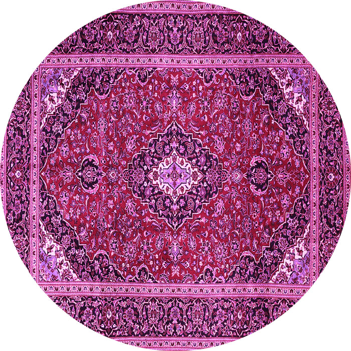 Round Machine Washable Medallion Pink Traditional Rug, wshtr1615pnk