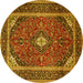 Round Machine Washable Medallion Yellow Traditional Rug, wshtr1615yw