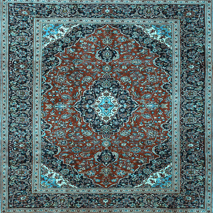 Square Machine Washable Medallion Light Blue Traditional Rug, wshtr1615lblu