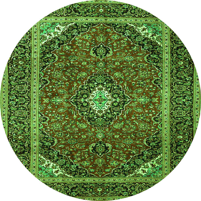 Machine Washable Medallion Green Traditional Area Rugs, wshtr1615grn
