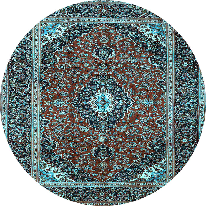 Round Medallion Light Blue Traditional Rug, tr1615lblu