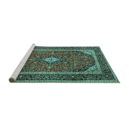 Sideview of Machine Washable Medallion Turquoise Traditional Area Rugs, wshtr1615turq