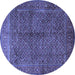 Round Machine Washable Persian Blue Traditional Rug, wshtr1616blu