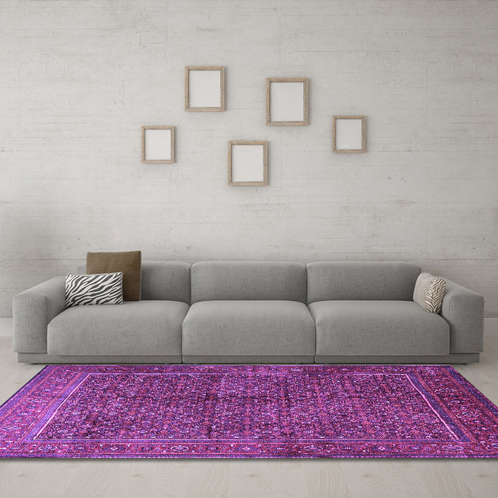 Machine Washable Persian Purple Traditional Area Rugs in a Living Room, wshtr1616pur