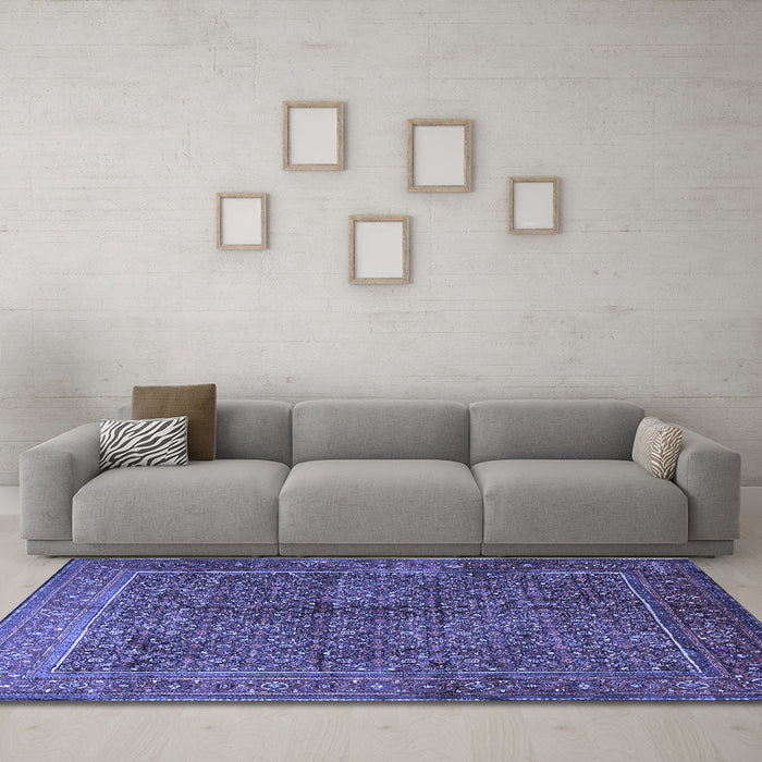 Machine Washable Persian Blue Traditional Rug in a Living Room, wshtr1616blu