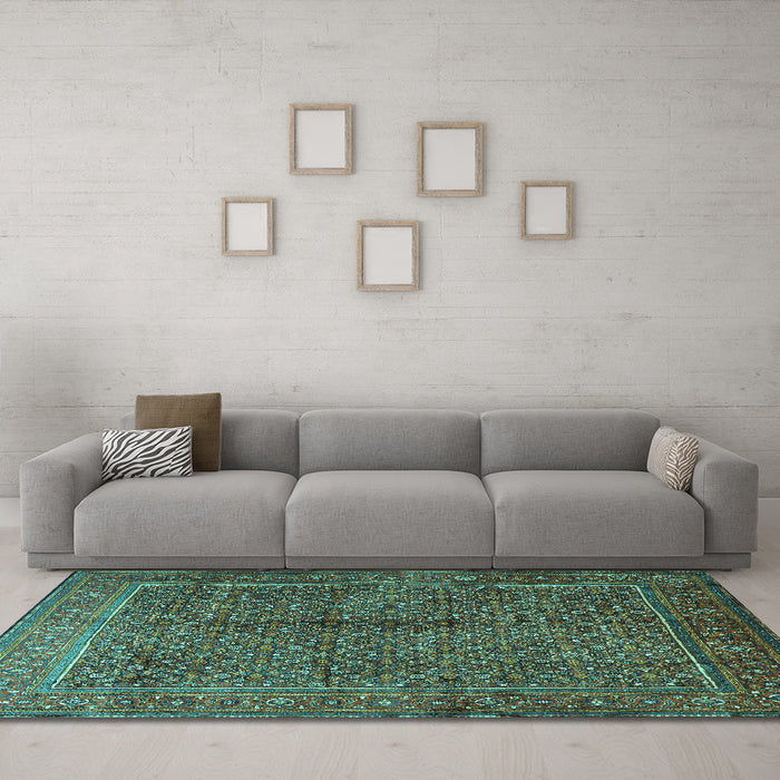 Machine Washable Persian Turquoise Traditional Area Rugs in a Living Room,, wshtr1616turq