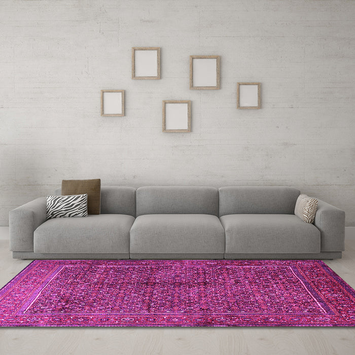 Machine Washable Persian Pink Traditional Rug in a Living Room, wshtr1616pnk