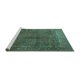 Sideview of Machine Washable Persian Turquoise Traditional Area Rugs, wshtr1616turq