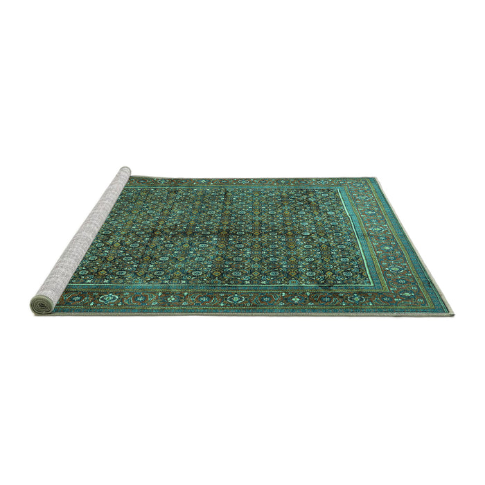 Sideview of Machine Washable Persian Turquoise Traditional Area Rugs, wshtr1616turq