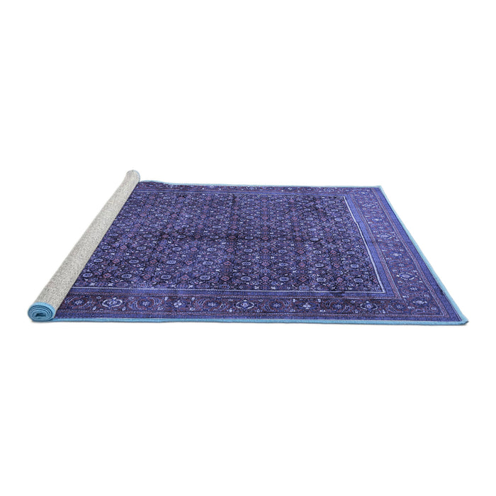 Sideview of Machine Washable Persian Blue Traditional Rug, wshtr1616blu