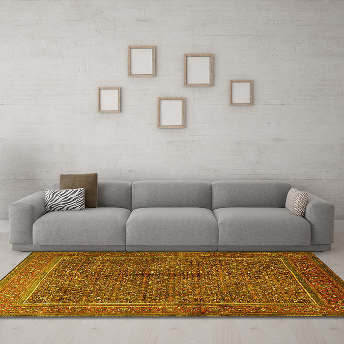 Machine Washable Persian Yellow Traditional Rug in a Living Room, wshtr1616yw