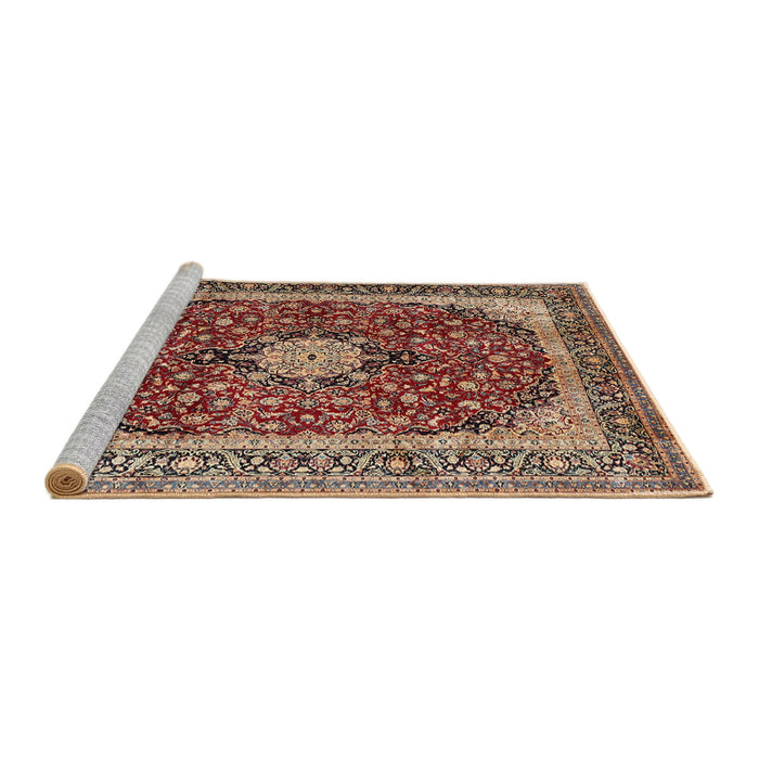 Sideview of Machine Washable Traditional Vermilion Red Rug, wshtr1617
