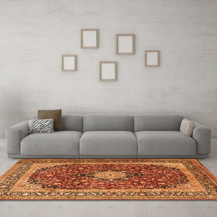 Machine Washable Persian Orange Traditional Area Rugs in a Living Room, wshtr1617org