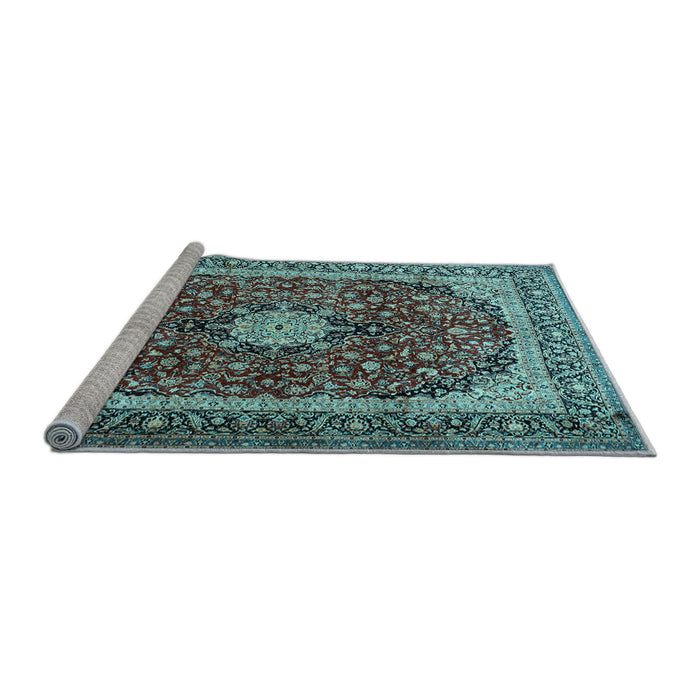 Sideview of Machine Washable Persian Light Blue Traditional Rug, wshtr1617lblu