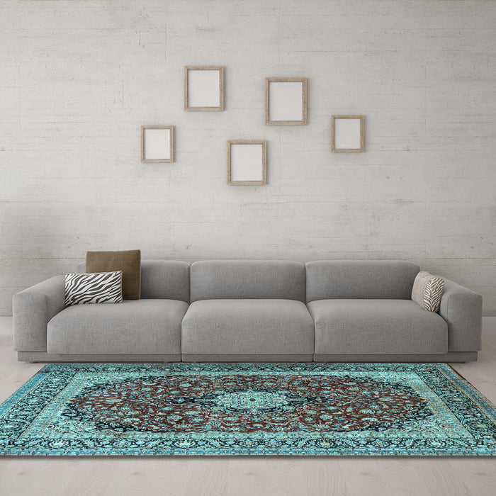 Machine Washable Persian Light Blue Traditional Rug in a Living Room, wshtr1617lblu