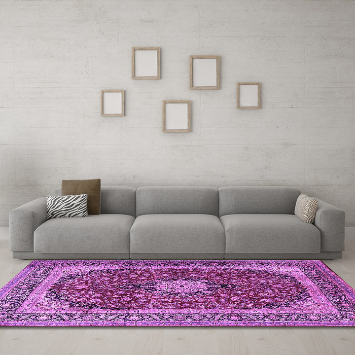 Machine Washable Persian Purple Traditional Area Rugs in a Living Room, wshtr1617pur
