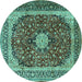 Round Machine Washable Persian Turquoise Traditional Area Rugs, wshtr1617turq