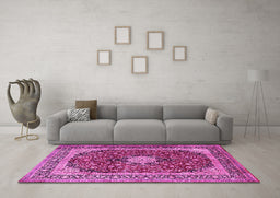 Machine Washable Persian Pink Traditional Rug in a Living Room, wshtr1617pnk