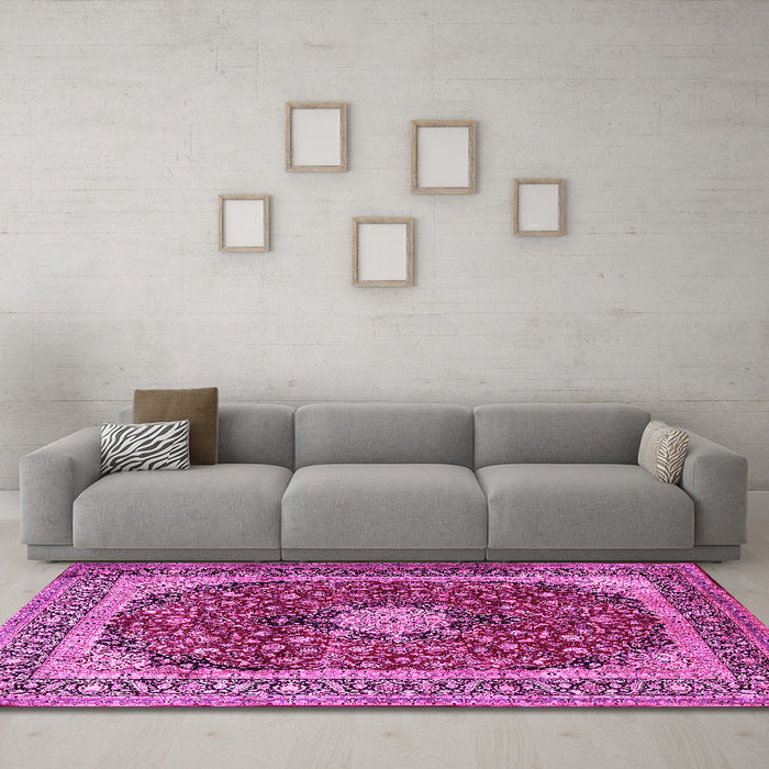 Machine Washable Persian Pink Traditional Rug in a Living Room, wshtr1617pnk