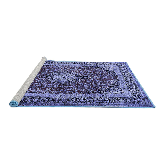 Sideview of Machine Washable Persian Blue Traditional Rug, wshtr1617blu