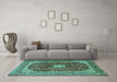 Machine Washable Persian Turquoise Traditional Area Rugs in a Living Room,, wshtr1617turq