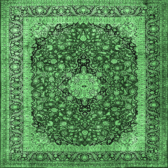 Square Machine Washable Persian Emerald Green Traditional Area Rugs, wshtr1617emgrn