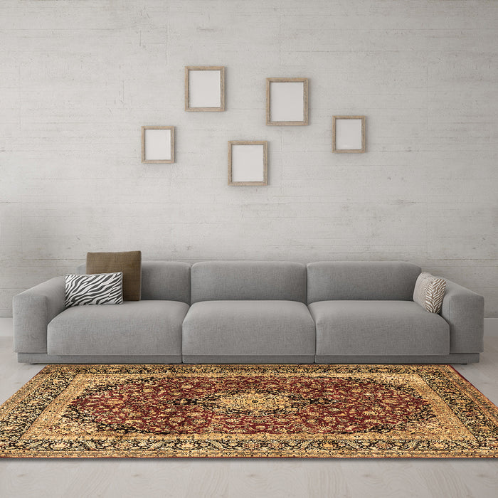 Machine Washable Persian Brown Traditional Rug in a Living Room,, wshtr1617brn