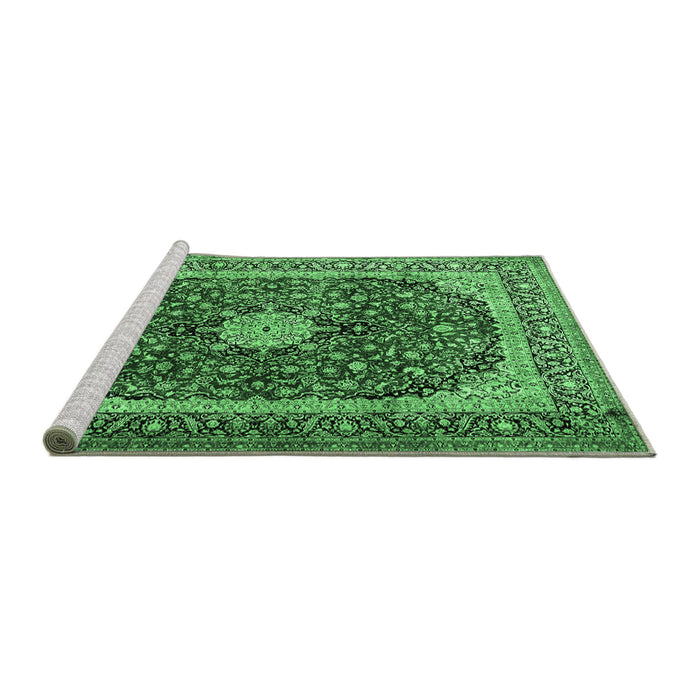 Sideview of Machine Washable Persian Emerald Green Traditional Area Rugs, wshtr1617emgrn