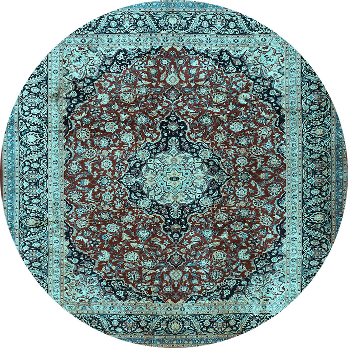 Round Machine Washable Persian Light Blue Traditional Rug, wshtr1617lblu