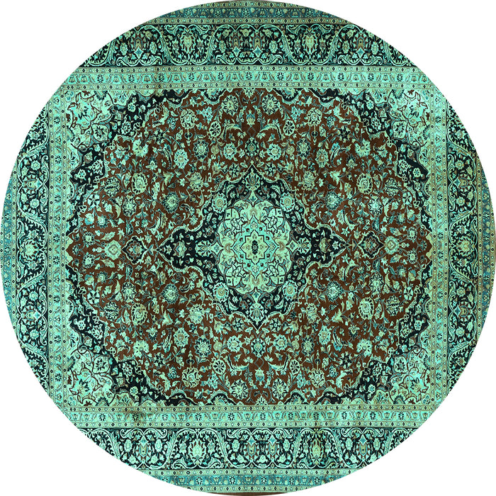 Round Persian Turquoise Traditional Rug, tr1617turq
