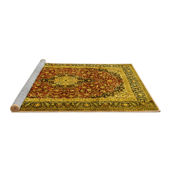 Sideview of Machine Washable Persian Yellow Traditional Rug, wshtr1617yw