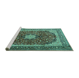 Sideview of Machine Washable Persian Turquoise Traditional Area Rugs, wshtr1617turq