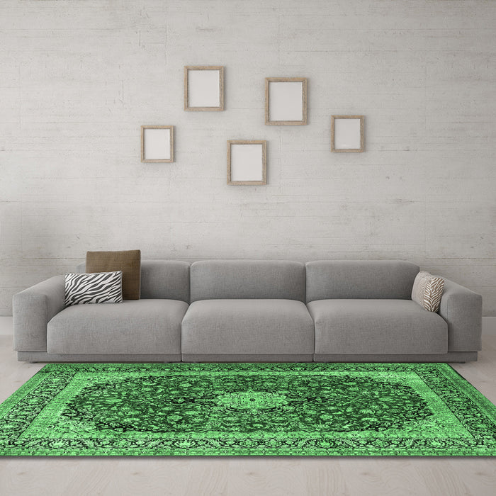Machine Washable Persian Emerald Green Traditional Area Rugs in a Living Room,, wshtr1617emgrn