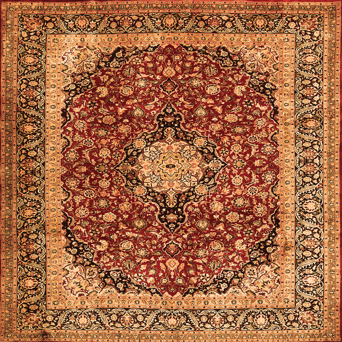 Round Machine Washable Persian Orange Traditional Area Rugs, wshtr1617org
