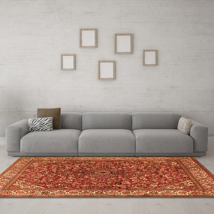 Machine Washable Persian Orange Traditional Area Rugs in a Living Room, wshtr1618org