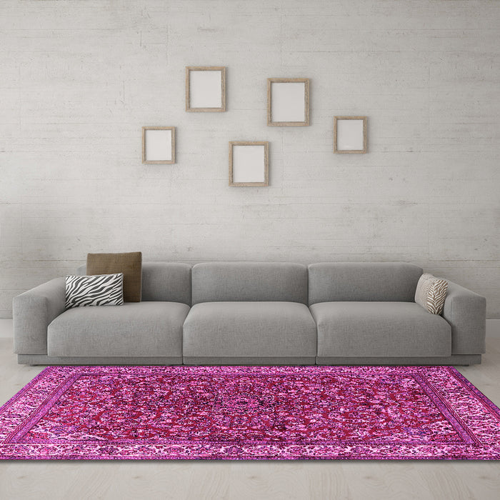 Machine Washable Persian Pink Traditional Rug in a Living Room, wshtr1618pnk