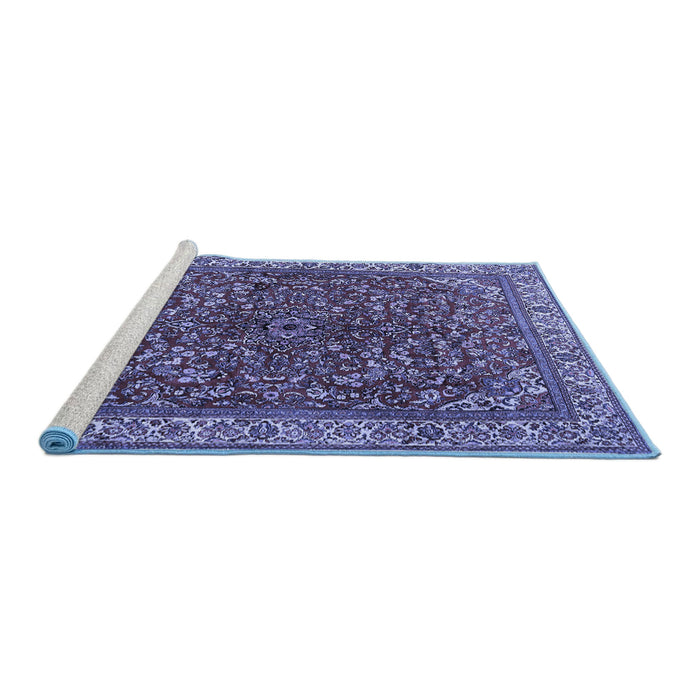 Sideview of Machine Washable Persian Blue Traditional Rug, wshtr1618blu