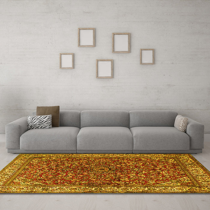 Machine Washable Persian Yellow Traditional Rug in a Living Room, wshtr1618yw