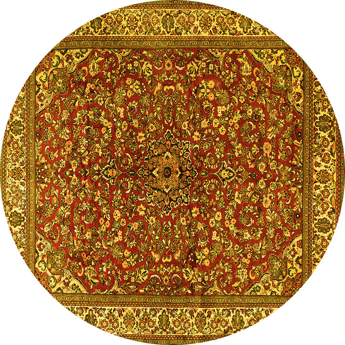 Round Machine Washable Persian Yellow Traditional Rug, wshtr1618yw