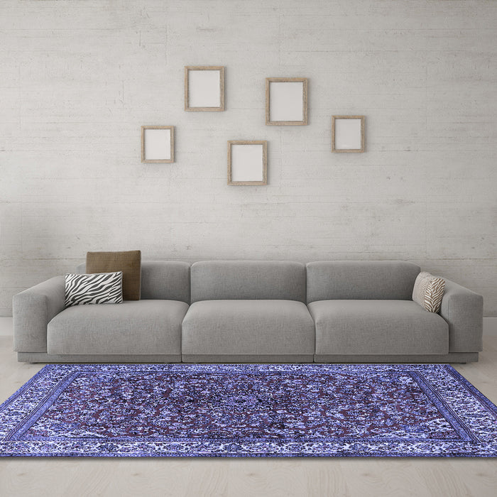 Machine Washable Persian Blue Traditional Rug in a Living Room, wshtr1618blu