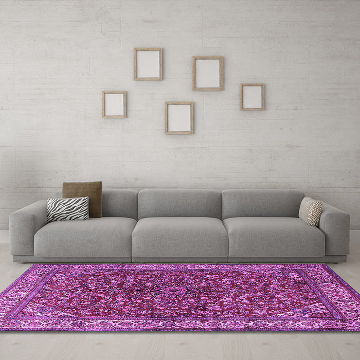 Machine Washable Persian Purple Traditional Area Rugs in a Living Room, wshtr1618pur