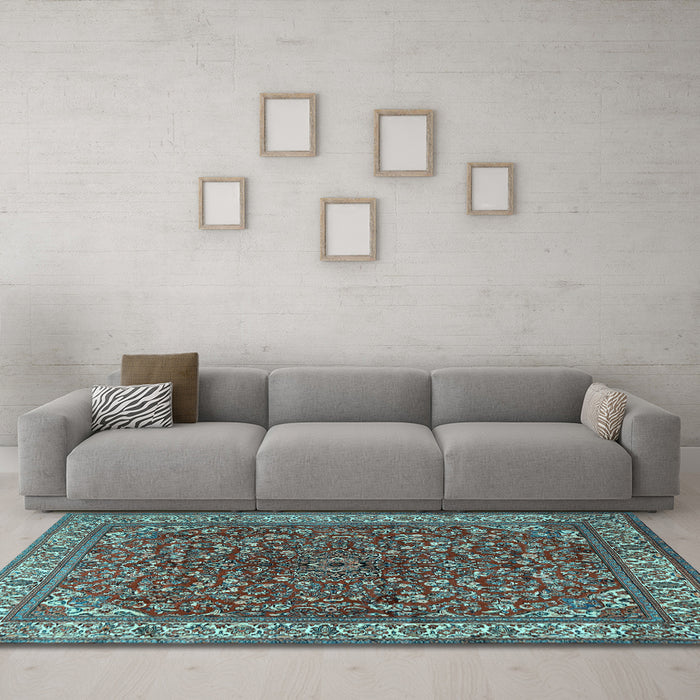 Machine Washable Persian Light Blue Traditional Rug in a Living Room, wshtr1618lblu