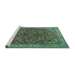 Sideview of Machine Washable Persian Turquoise Traditional Area Rugs, wshtr1618turq