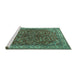 Sideview of Machine Washable Persian Turquoise Traditional Area Rugs, wshtr1618turq