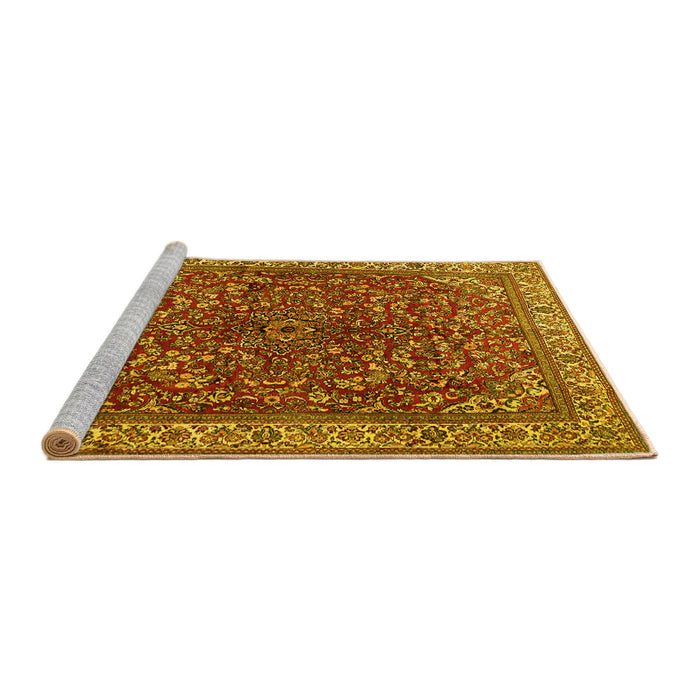 Sideview of Machine Washable Persian Yellow Traditional Rug, wshtr1618yw
