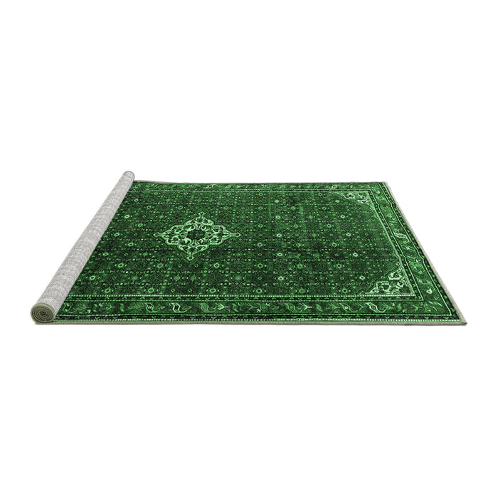 Sideview of Machine Washable Persian Emerald Green Traditional Area Rugs, wshtr1619emgrn