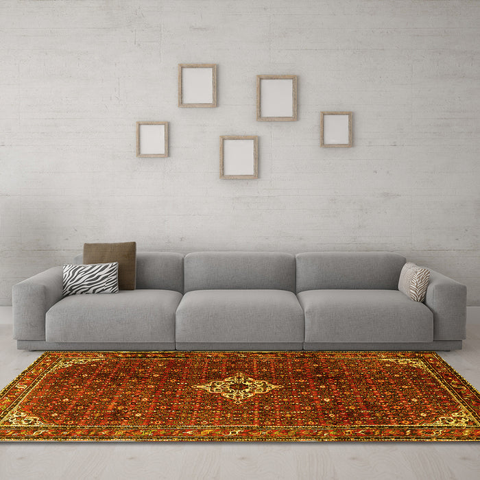 Machine Washable Persian Yellow Traditional Rug in a Living Room, wshtr1619yw