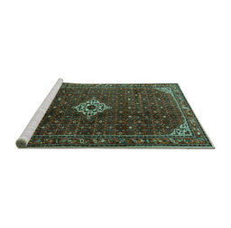 Sideview of Machine Washable Persian Turquoise Traditional Area Rugs, wshtr1619turq