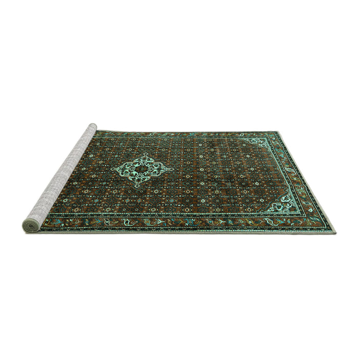 Sideview of Machine Washable Persian Turquoise Traditional Area Rugs, wshtr1619turq
