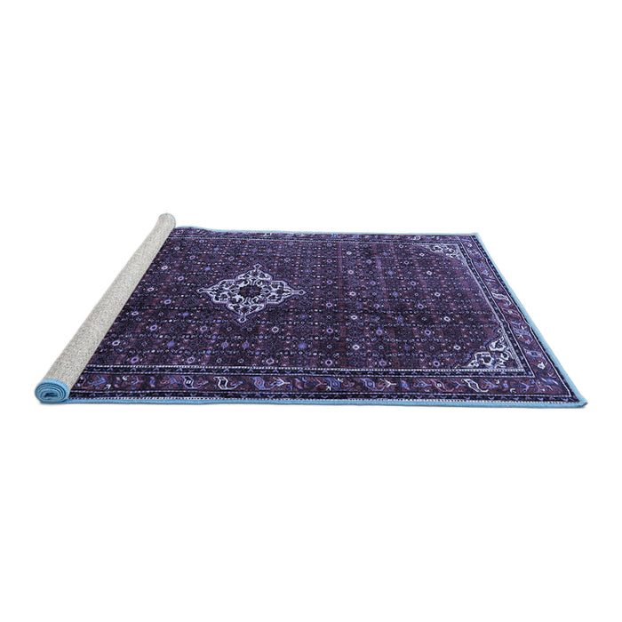 Sideview of Machine Washable Persian Blue Traditional Rug, wshtr1619blu